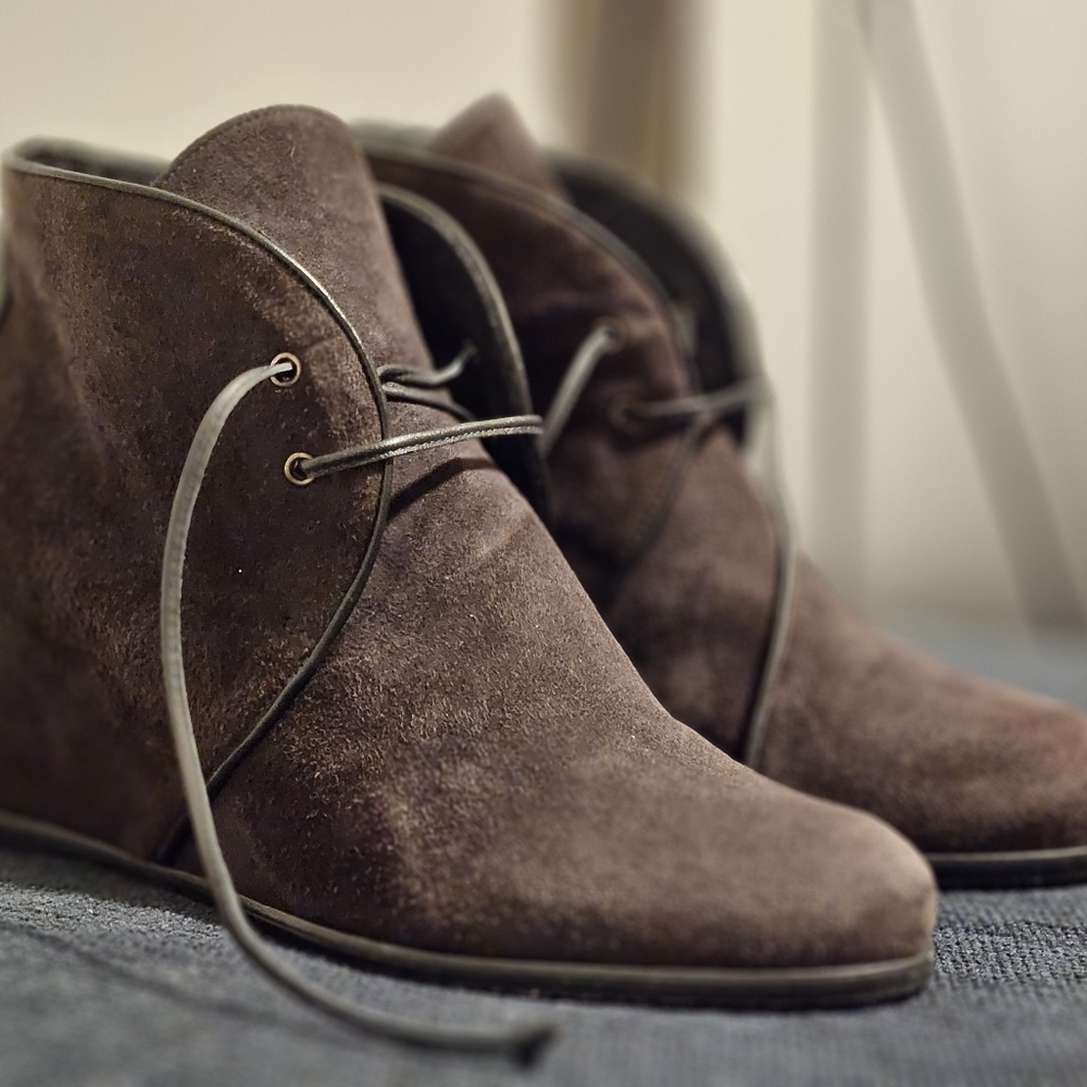 Stuart Weitzman Kalahari Gray Suede Booties Lace Up Size 9